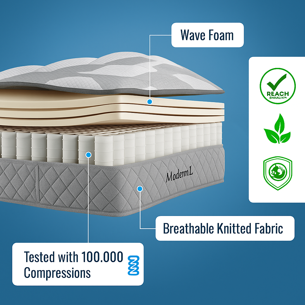 Orthopedic cold foam King mattress, 140x200 cm, 7-zone pocket spring core, H3 medium firm, 20 cm height, vacuum packed