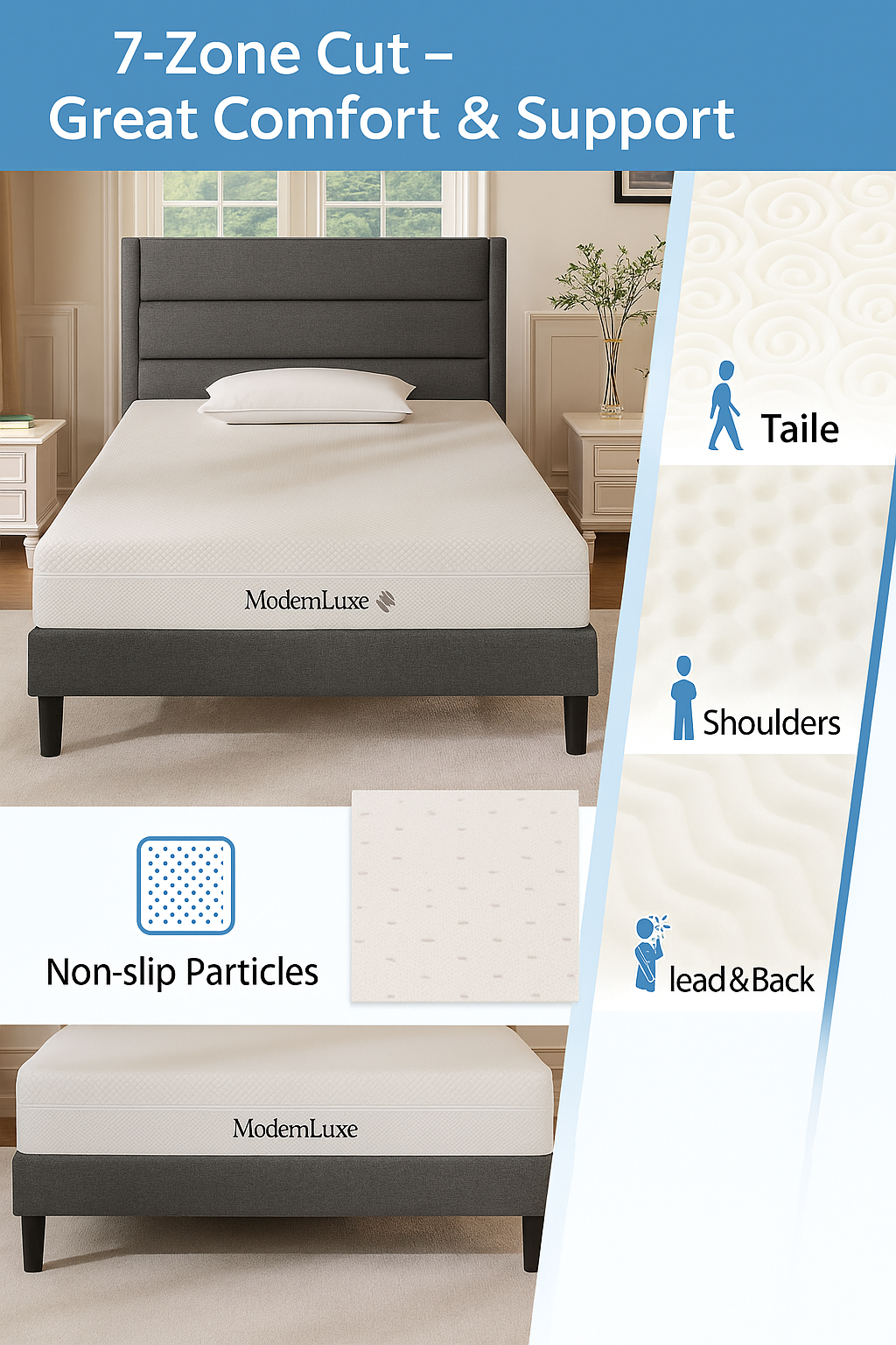 Cold Foam Double Mattress 140x200 7-Zone Comfort Foam, 20cm High