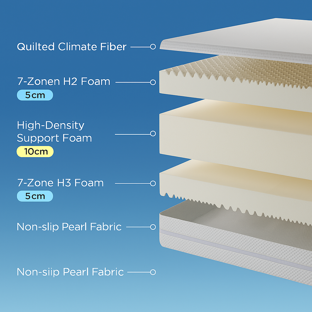Cold Foam Double Mattress 140x200 7-Zone Comfort Foam, 20cm High