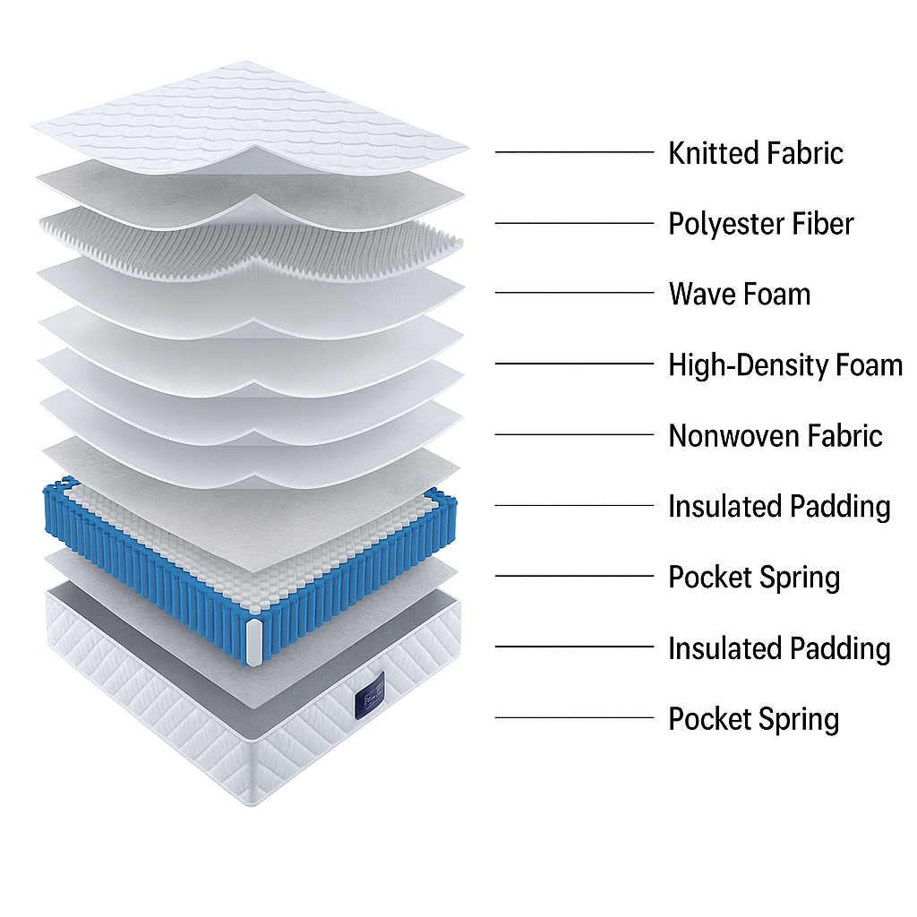 Spring King Mattress, 7-Zone Cold Foam Pocket Springs, 140x200cm Microfiber