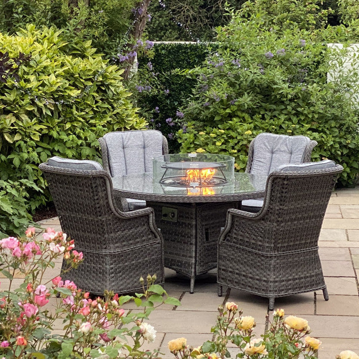 Boston - 4 Seater Set with Round Table & Firepit (Dark Grey)