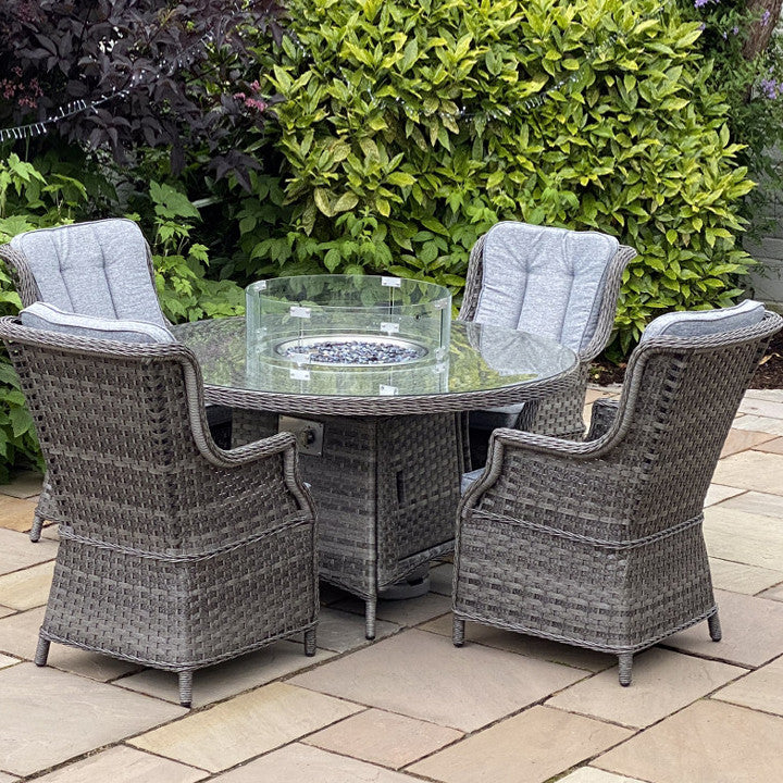 Boston - 4 Seater Set with Round Table & Firepit (Dark Grey)