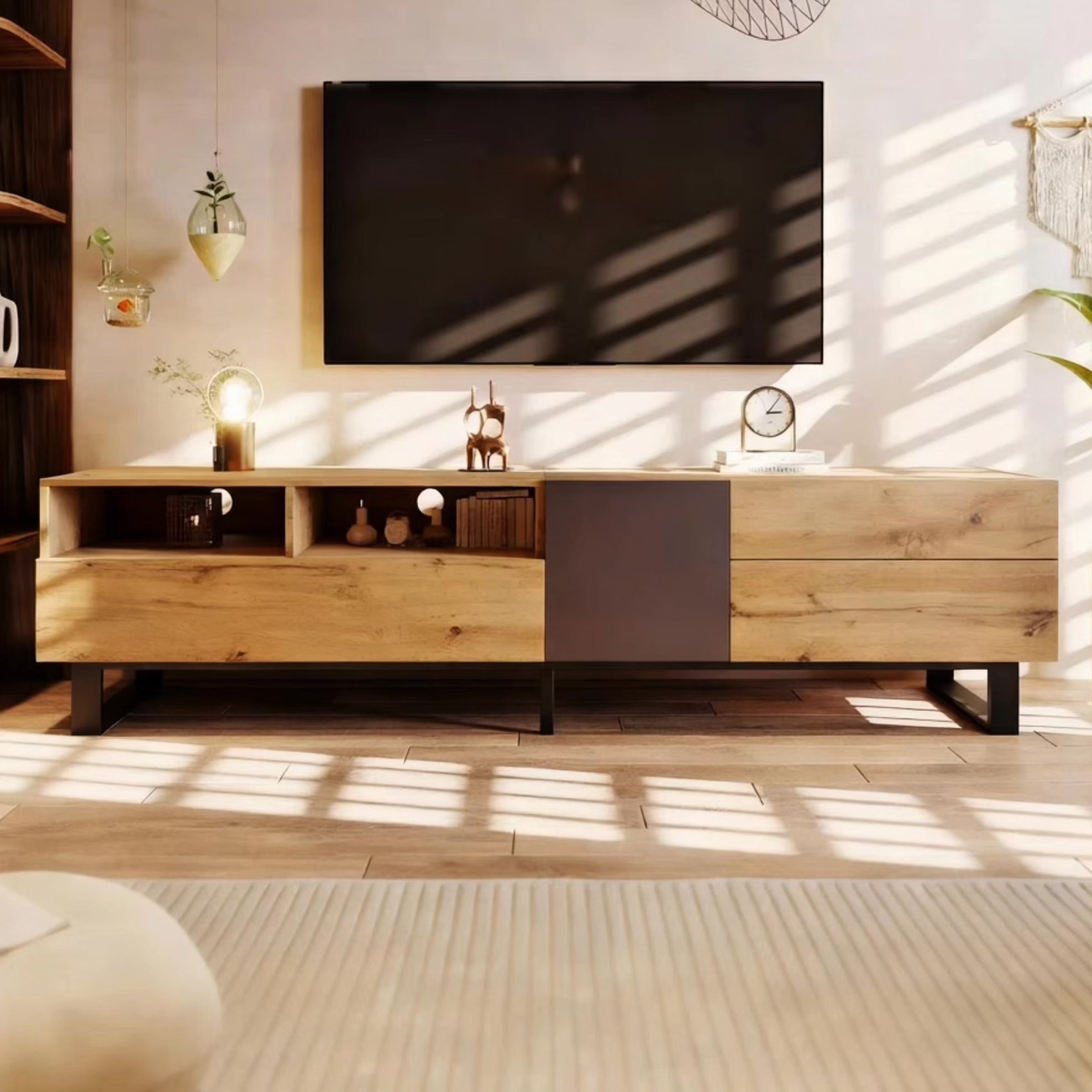 Load video: Modern Color TV Cabinet, 180cm TV Stand with Wood Grain Finish