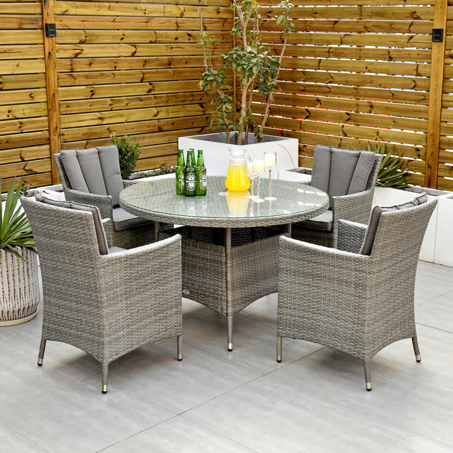 Cuba - 4 Seat Set with 120cm Round Table (Light Grey)